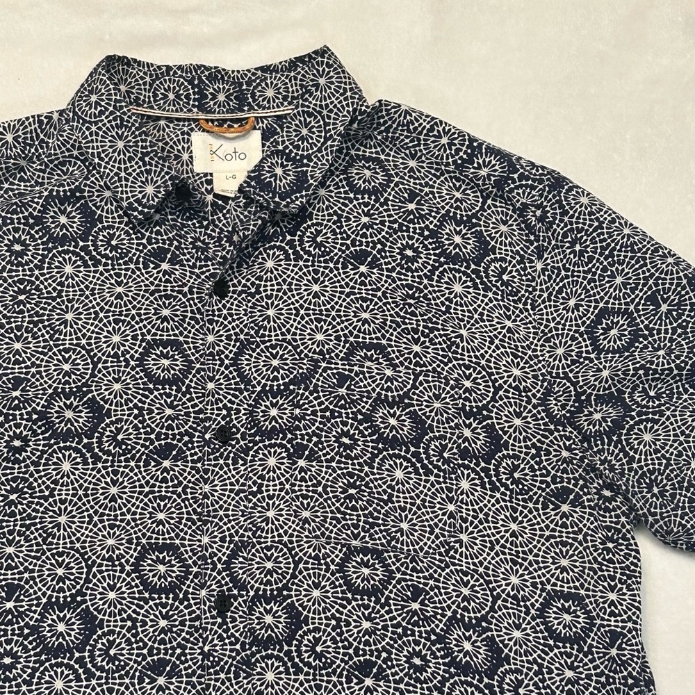 Koto shirt button down navy & white geometric print men’s large cotton India